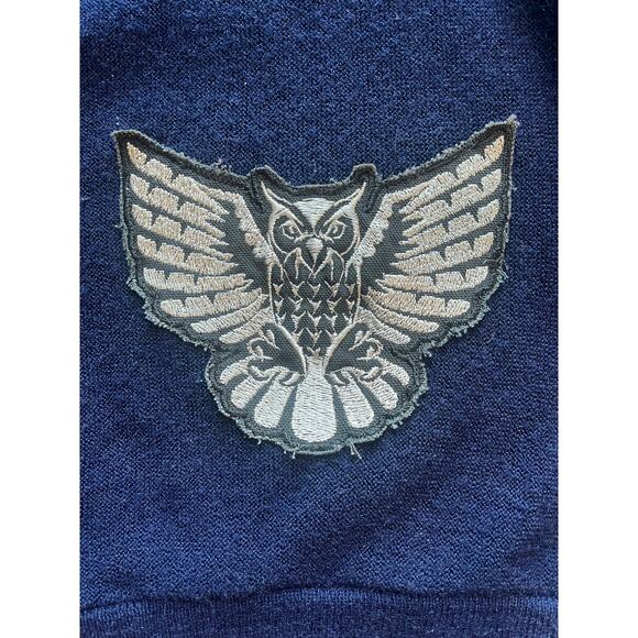 JC Penny VTG Fox Sweater LARGE Navy Cardigan with Owl Patch GUC - Picture 3 of 8